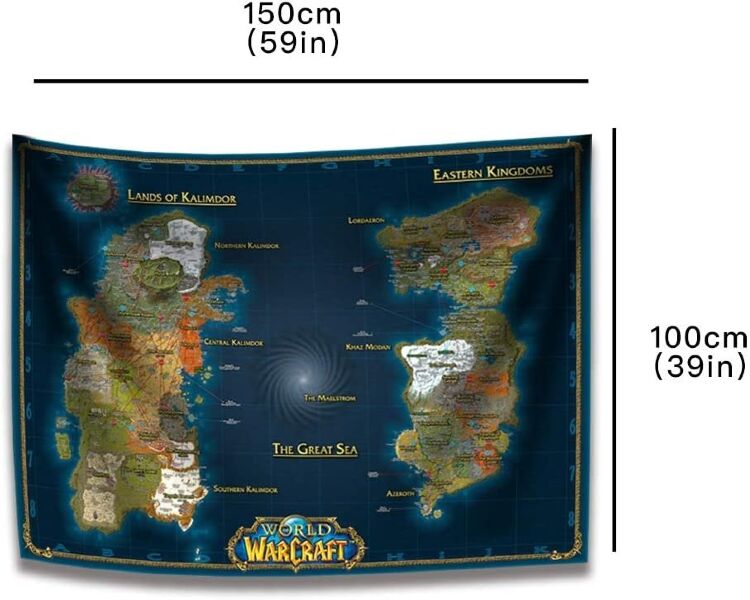 Карта Варкрафт Азерот World of Warcraft Classic Azeroth Map Wall Decoration banner (150*100 см)