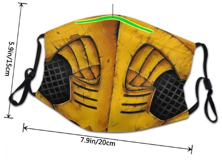 Маска защитная для лица Mortal Kombat Scorpion №3 + 2 угольных фильтра 