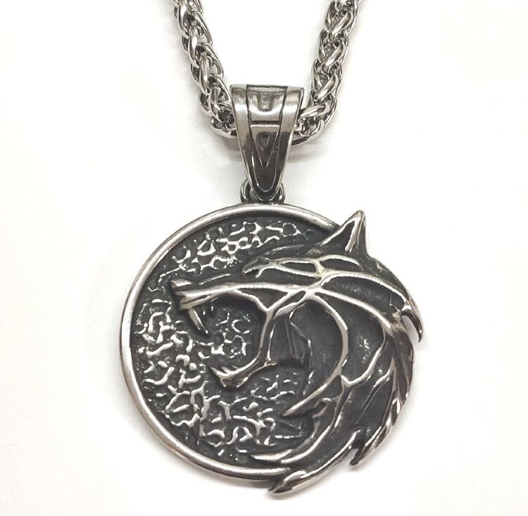 Кулон Геральта медальйон 3D Відьмак (The Witcher) з нержавіючої сталі + деревяний бокс №2