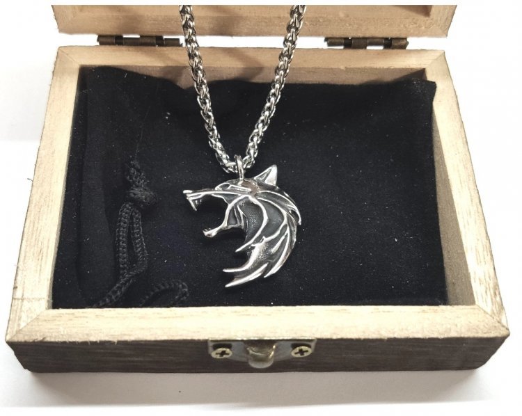 Кулон Геральта медальйон 3D Відьмак (The Witcher) з нержавіючої сталі + деревяний бокс №3