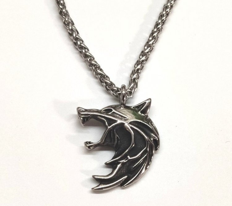 Кулон Геральта медальйон 3D Відьмак (The Witcher) з нержавіючої сталі + деревяний бокс №3