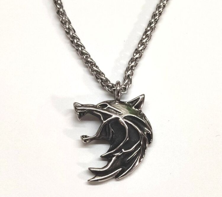 Кулон Геральта медальйон 3D Відьмак (The Witcher) з нержавіючої сталі + деревяний бокс №3